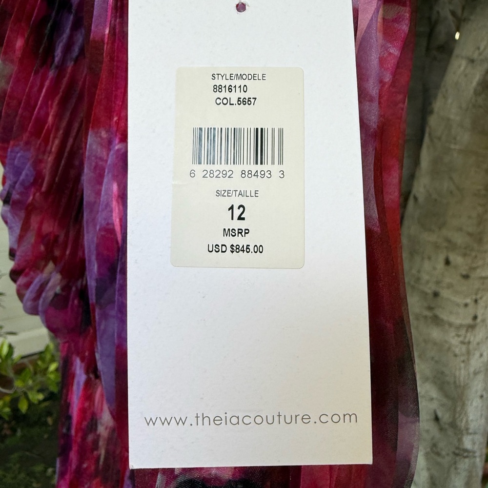 Theia Pink and Purple Floral Pleated Maxi Dress
